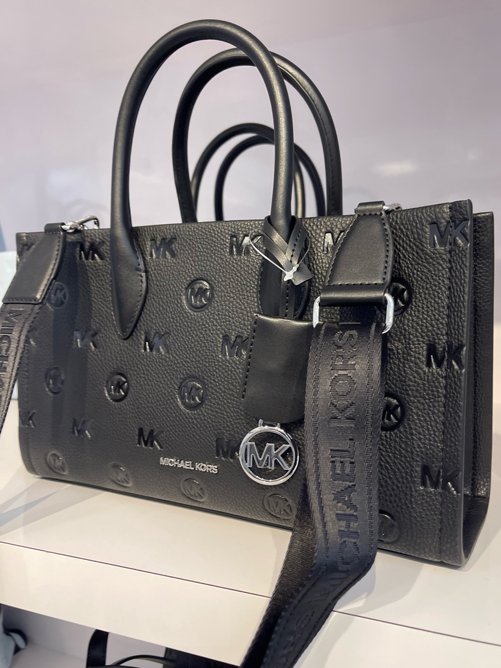 Michael Kors Mirella Md Logo Debossed EW Top Zip Satchel Shoulder Tote
Black
NWT
